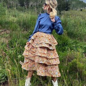 Buru full tier skirt— Teagan Tiered Skirt MIDI - Paisley Stripe